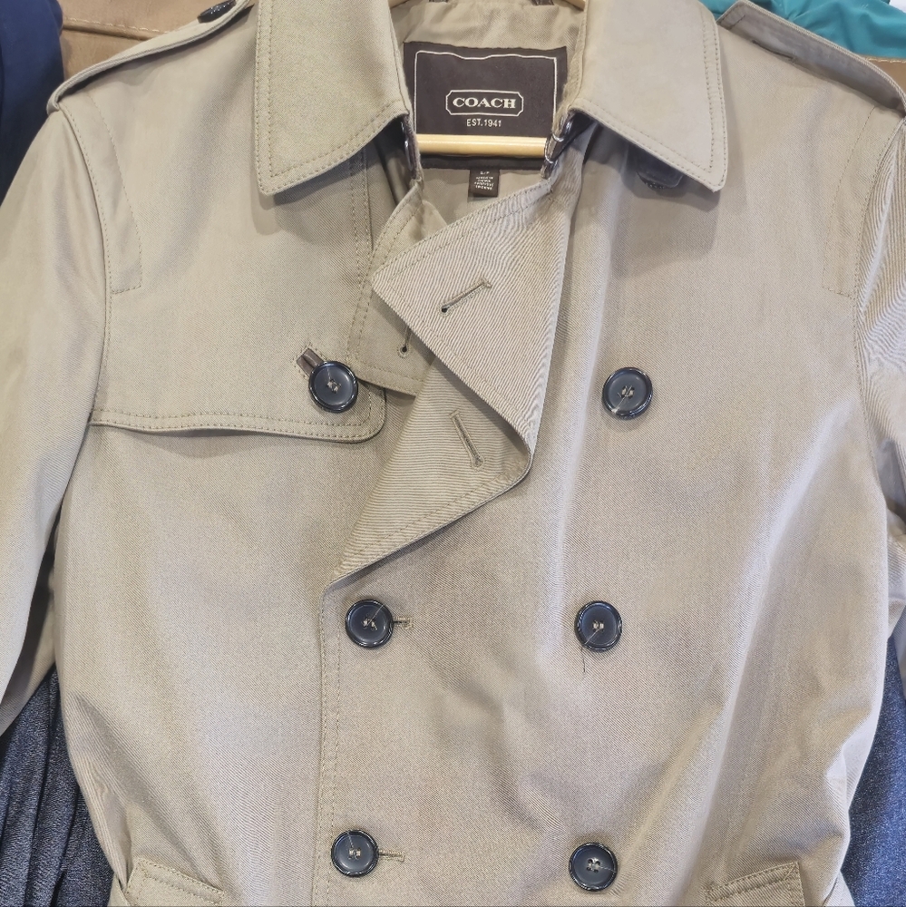 Coach Men's Double Breasted Peacoat w/ Leather Trims